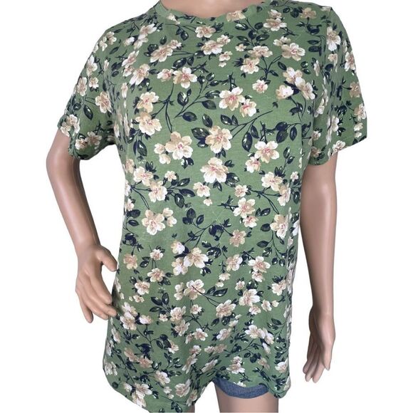 Woman Within Sage Green Short Sleeve T-Shirt With Floral Pattern - Picture 1 of 4